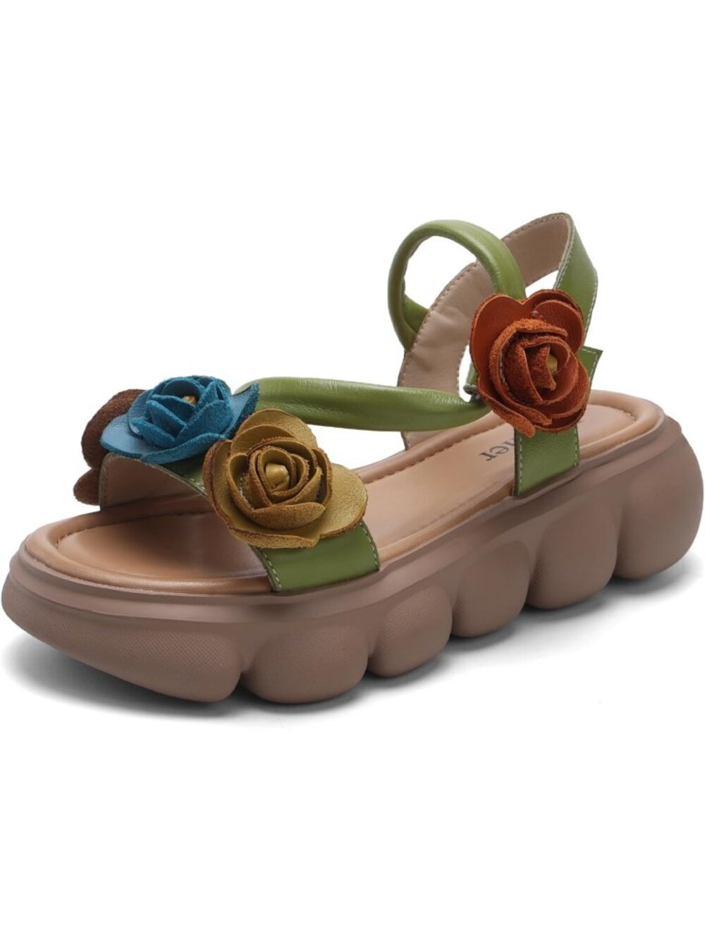 Women's Green Breathable Open Toe Soft Insole Wedge Sandals Adjustable Straps